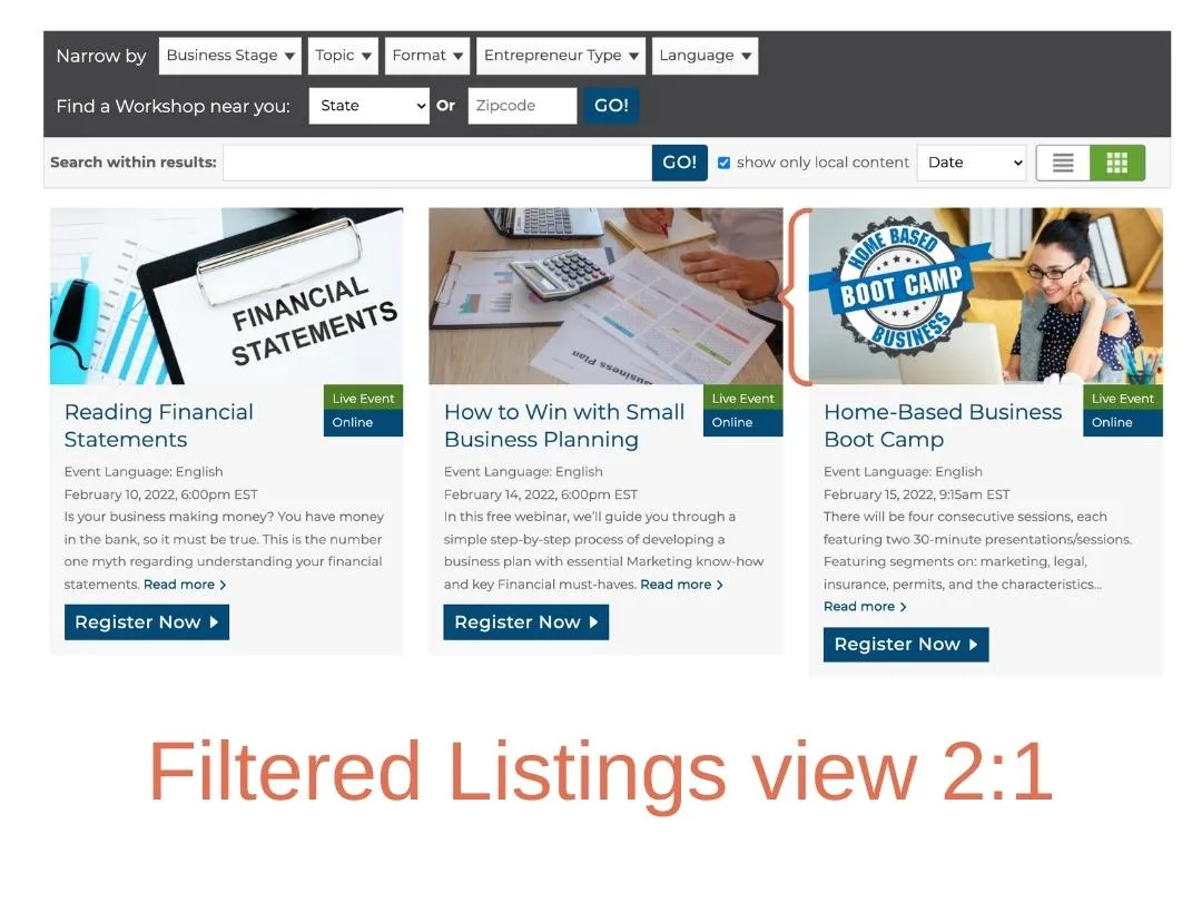 The same image cropped to a 2:1 ratio in a filtered event listing