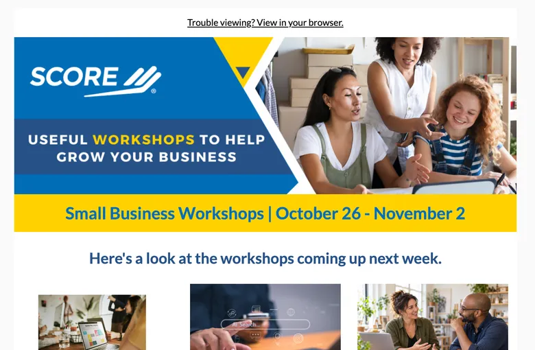 SCORE chapter email — Event reminder, one week out