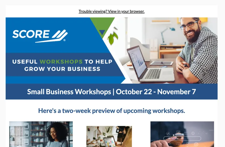 SCORE chapter email — Event announcement, two weeks out
