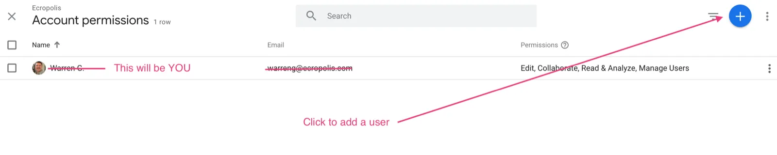 The plus icon used to add a new user