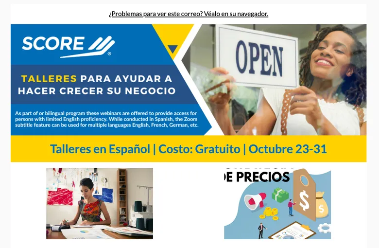 SCORE chapter email — Spanish-language event reminder