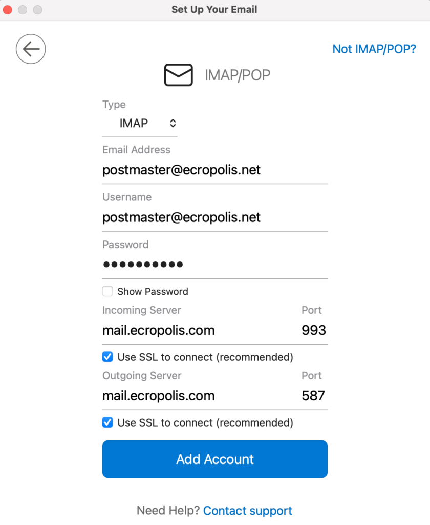 Outlook Add Account Screenshot