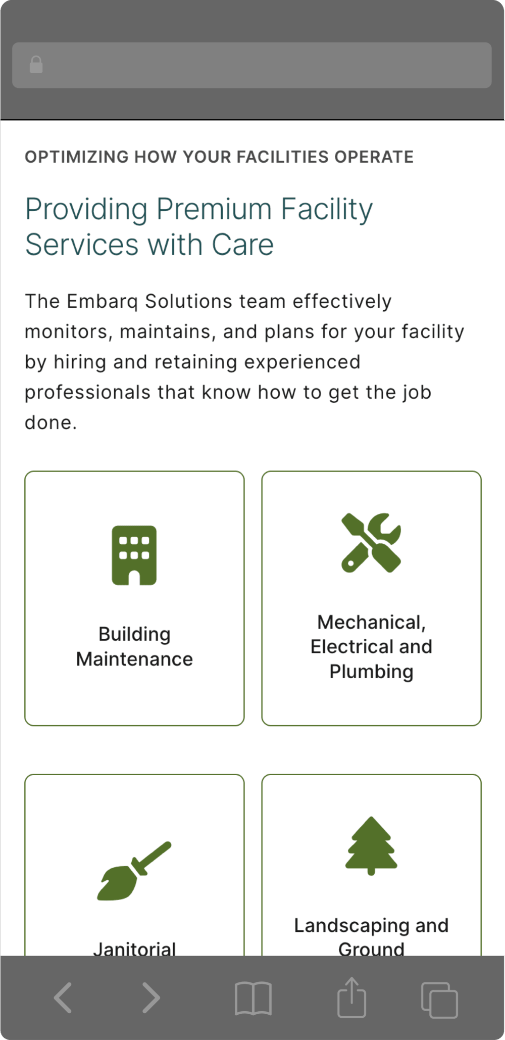 Embarq Solutions mobile view of services page