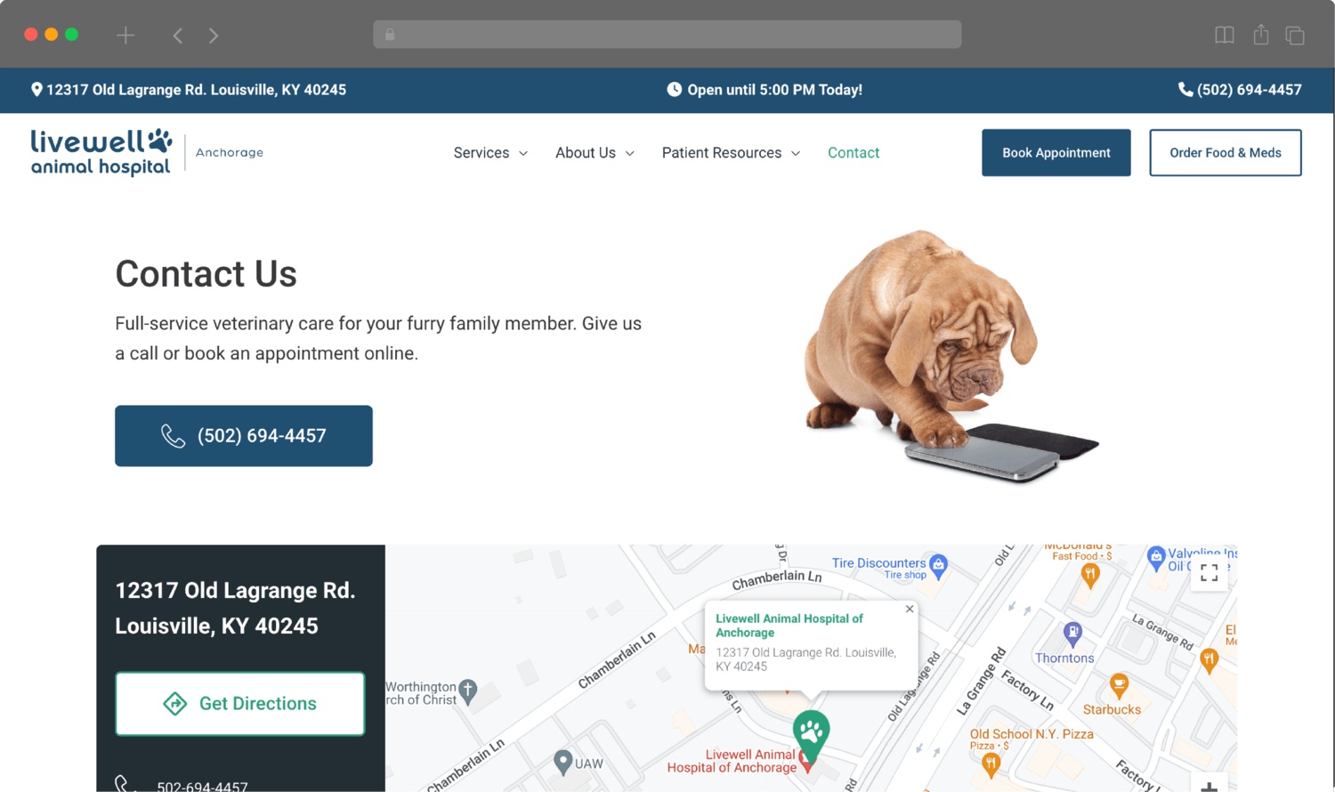 A screenshot of Livewell Animal Hospital's home page