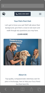 A screenshot of Livewell Animal Hospital's mobile home page