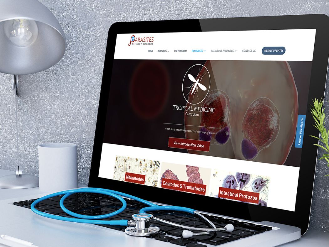 A mock image of a laptop with Parasites Without Borders learning platform